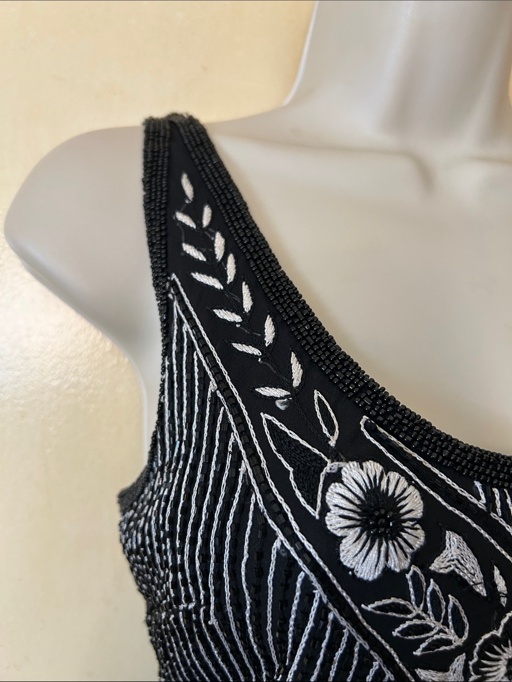 Aftershock London Vintage Beaded Black and White Silk Cocktail Dress size M - Picture 5 of 15
